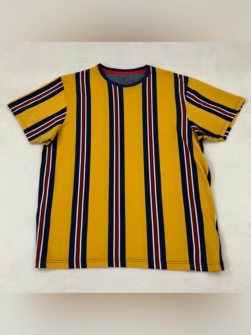 Drill Clothing Company Yellow & Navy Blue Striped Short Sleeve Tee Shirt Men’s L